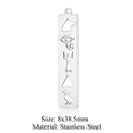 Macro detail of stainless steel rectangular pendant with hollow Egyptian eye symbol - Silver Short Egyptian