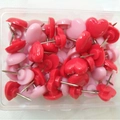 Pink and red heart-shaped plastic push pins for office and DIY in a clear storage box - 50 Pcs/Box / Red Pink Mix
