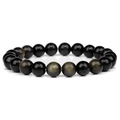 Natural 10mm gold sheen obsidian stone beaded stretch bracelet for men and women - Gold Obsidian