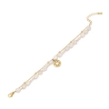 Double-layered gold bracelet with white pearls and a Star of David charm pendant - Hexagram Style (2#Hexagram)