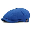 Classic royal blue cotton newsboy cap with vintage leather tag and metal button detail - M (56-58cm) / Sapphire Blue