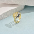 Two-tone sun and moon open ring with sparkling crystal inlay in gold and silver finish - Sun Moon Gold Silver Two-Tone Rhinestone Style (JZ0050-6)