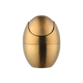 Golden egg-shaped desktop trash bin with brushed stainless steel flip lid and metal finish - Gold