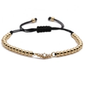 Adjustable gold beaded bracelet with geometric clear zircon crystals for women - Black String / Gold Copper Beads with Black Rope