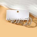 6-piece silver earring set featuring pearl accents, geometric hoops, and textured studs - 6 Pairs Set-Silver Pearl Woven Twist
