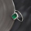 Luxury emerald green gemstone ring with silver band and adjustable opening for women - Adjustable Open / White Gold Plated-Emerald Green