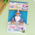 Set of 3 cartoon bear cupcake birthday candles in pink and purple colors for party cakes - Pink Purple Cake Bear Candle
