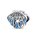 Macro view of shell-shaped silver charm with blue stones and starfish detail - Ocean Stone Inlaid Shell Bead