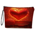 Cosmetic bag with heart and rose print, red theme portable makeup pouch with wristlet - Piano Heart Rose (With Wrist Strap)
