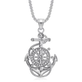 Hip hop silver anchor and ship wheel pendant necklace with sparkling rhinestones - Silver Color Single Pendant