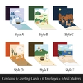 Set of 6 cute 3D folding greeting cards with animal designs and matching envelopes - Full Set of 6 Styles / 6 Cards + 6 Envelopes + 6 Stickers