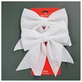 Set of two white glitter Christmas bows on red card packaging for festive tree decoration - Medium-Bright White-2Pcs