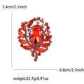 Elegante broche de aleación con pedrería roja y diseño de flores y hojas para mujer - Rojo
