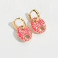 Chic gold hoop earrings with pink oval cracked enamel pendants for a modern look - Rose Red (ES2620-8)