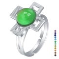 Adjustable silver cross ring with green color-changing gemstone and multi-color options - 1028 Cross Gemstone