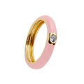 Détail de la bague en émail rose dorée avec une incrustation de zircon étincelant - US 6 / Rose