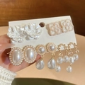 Set of four vintage pearl flower stud earrings with gold finish and white petals - 7# Gold/White (Silver Pin)