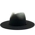 Black and white gradient wool felt western cowboy fedora hat with metal buckle strap - 3-Buckle Thin Black Belt Decor / Black/White Gradient