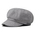 Detail view of gray newsboy cap featuring three rows of sparkling rhinestone decorations - M (56-58cm) / Gray