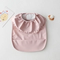 Pink waterproof baby bib with elegant ruffled collar and large spill pocket - Wings-shaped Macaron Powder / One Size