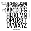 Detailed size chart for black waterproof vinyl letter stickers in 1 and 2 inch sizes - 22*27.5cm / Black