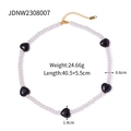 Titanium steel necklace with white pearls and black heart beads in a gold finish - Artificial Pearl and Black Heart Beaded Necklace (JDNW2308007)