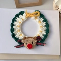 Detail of hand-knitted Christmas cat collar with reindeer decor and green-white stripes - XS (1-2kg) / Christmas Deer