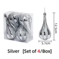Ornamenti natalizi a goccia argento con glitter, confezione da 4 pezzi, altezza 12,5 cm - 4 Pezzi (Scatola) / Argento