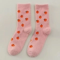 Calcetines rosas suaves de terciopelo de mink con estampado de naranja para invierno - Talla única / Tomate