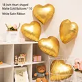 Matte gold heart-shaped foil balloons set for romantic room decor with white ribbon - 18 Inch Matte Gold Heart (10PCS)