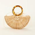 Handcrafted semicircular bamboo handbag with tortoiseshell handles and canvas liner - AJ-1 Acrylic Handle