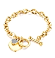 Gold stainless steel wire rope bracelet with horseshoe clasp and pave heart charms - Double Heart Toggle Clasp Style / Gold Heart Bracelet