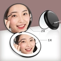 Specchio da trucco LED nero portatile con ingrandimento 1X e 2X e ricarica tramite USB - Nero 2X