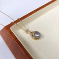 Elegant gold necklace with S-shaped zircon pendant and large grey-purple freshwater pearl - 8-9mm (Pendant Only) / Gray