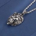 Silver stainless steel lion head pendant necklace with sparkling crystal and twist chain - Steel Color Lion Head With Twist Chain (KP42216-TOM) / Steel