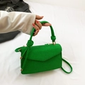 Bright green woven small square crossbody bag with gold buckle and knot handle - Green