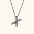 Silver 3D cross balloon pendant necklace in polished stainless steel with fine link chain - Steel-X