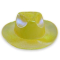 Dettaglio del cappello da cowboy laser giallo con tessuto olografico e tesa classica - Giallo