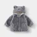 Winter kids plush jacket with hooded bear ears and zipper closure in light grey - 90cm / Tops / Purple Grey