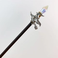 Detail of a wizard on broomstick hair pin with iridescent faceted crystal stone - Iridescent Crystal + Witch