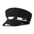 Béret noir classique pour femme avec bande métallique argentée et relief lettre M élégant - L(58-60cm) / Noir (Logo M en Métal Argenté)