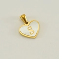 Golden heart pendant with white mother of pearl and letter S engraving charm - Letter S (Single Pendant)