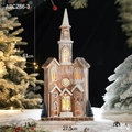 61cm tall wooden Christmas church house decoration with warm LED lights and snow finish - Pointed Roof Snow House Style C Battery Model