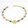 Goldenes Evil Eye Armband mit bunten Emaille-Perlen und hohlem Buchstaben-B-Anhänger - Buchstabe B
