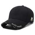 Black baseball cap with letter M embroidery and melt away text on the brim - Black with Gold Embroidery