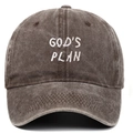 Casquette de baseball en coton lavé marron avec broderie blanche GOD'S PLAN devant - Réglable / Café