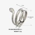 Anillo de serpiente en acero inoxidable plateado con textura de escamas y 1,7 cm de diámetro - Color Acero