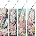 Set di 4 segnalibri fai-da-te 5D per pittura a diamante con motivi mandala e piume in pelle PU - SQ-78 (Floreale & Piuma - Set da 4) / Set da 4 (Materiali multipli opzionali)