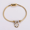 Gold snake chain bracelet with clover pendant and white shell inlay detail - Gold
