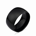 Polished black titanium steel wide band ring for men with smooth mirror finish surface - Size 8 / Black